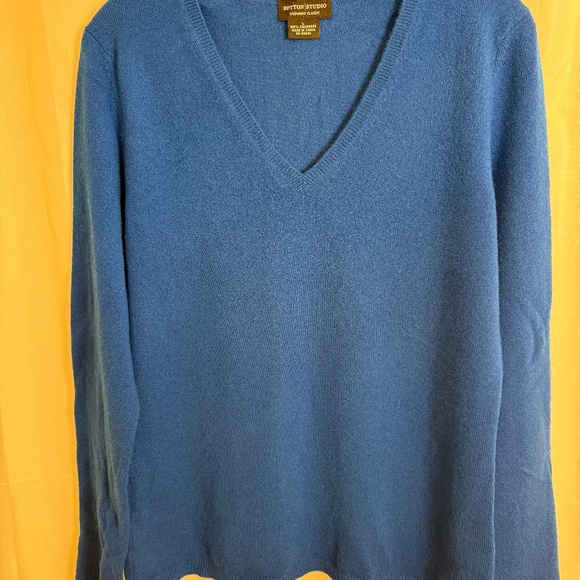 Sutton Studio Blue 100% Cashmere V-neck Sweater Buttery Soft - Picture 1 of 8